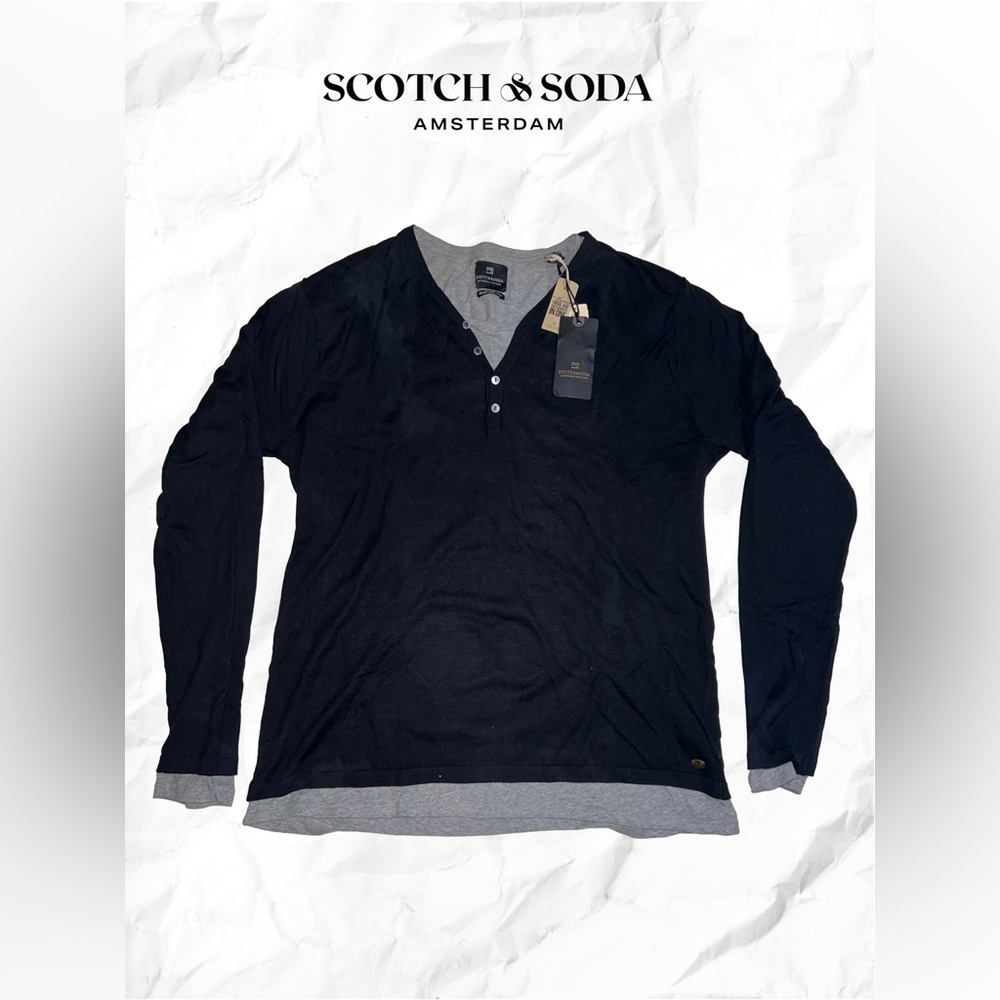 Scotch & Soda Men’s 2 in 1 Black Sweater with Grey Heather Long Sleeve Tee